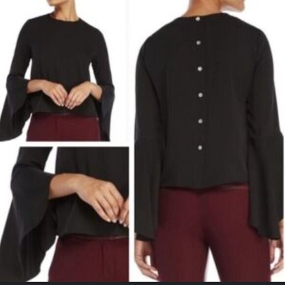 Carmen Marc Valvo Burgundy Blouse Bell Sleeve Button Back 10 - Picture 10 of 10